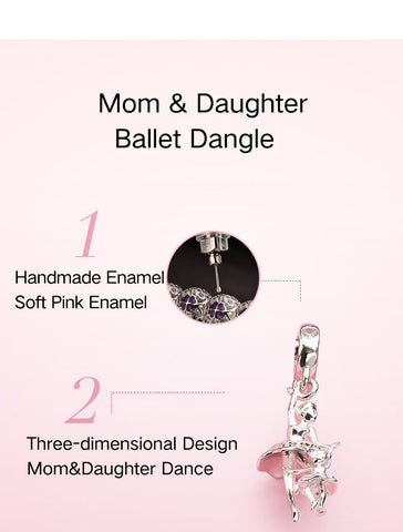 Ballet Dancer Charms Clear Heart CZ Ballet Mother & Danghter Dangle Charm Ballet Teacher Gift, Ballet Necklace Pendant