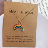 Make a Wish Friendship Necklace with Charm Rainbow Pendant, Rainbow necklace