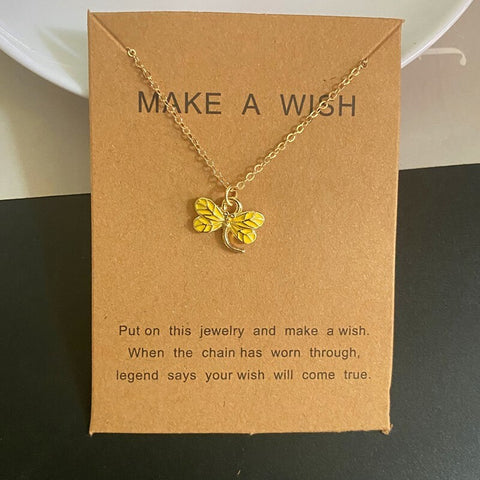 Make a Wish Friendship Necklace with Charm Yellow Dragonfly Pendant