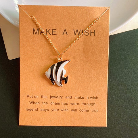 Make a Wish Friendship Necklace with Charm Black and white Tropical Fish Pendant