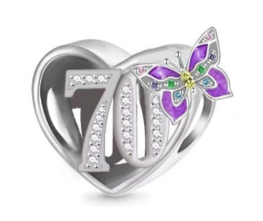 70th Birthday Celebration, 925 Sterling Silver 70th Birthday Charm Bead Landmark Birthday Fits all Charm Bracelets 70th gift