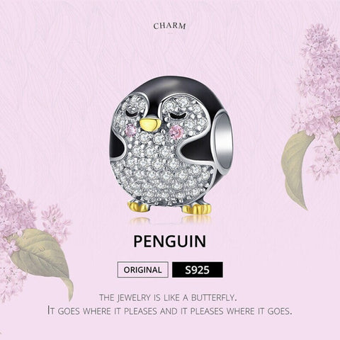 Penguin Charm Made From Sterling Silver 925 And Enamel - Compatible With European Charm Bracelets