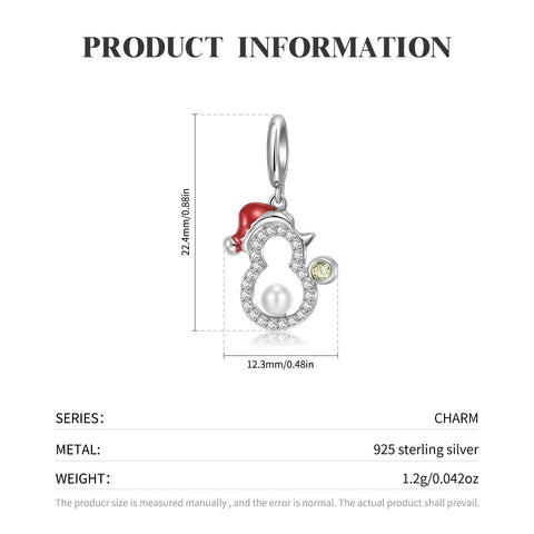 Christmas Snowman Charm Genuine 925 Sterling Silver Charms Gifts for her Christmas gift, Christmas Charm, Christmas snowman