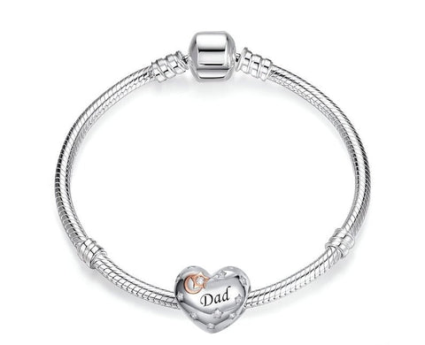 Mum Dad Heart Charm Genuine 925 Sterling Silver I Love You to the Moon & Back European style Bracelets 925 Sterling Silver