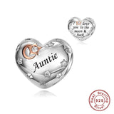 Auntie Heart Charm Love you to the moon and back Heart 925 Silver Charm European style Bracelet, Necklace charm