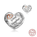 Grand daughter Heart Charm Love you to the moon and back Heart 925 Silver Charm European style Bracelet, Necklace charm