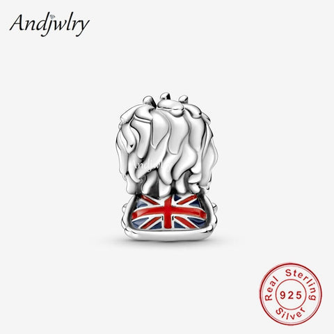 Britain Wavy Union Jack Lion Charm  Fit Bracelets, 925 Sterling Silver, Lion Lover Gift, Safar Jewelry, British Lion Keepsake