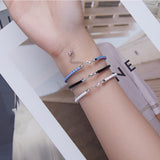 Blue and Pink Leather Fashion Bracelets Adjustable Chain  with 925 Sterling Silver 18cm-23cm