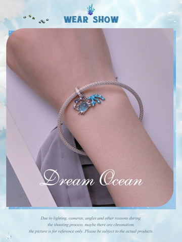 Crab Seaweed Charm European style Bracelets, 925 Sterling Silver, Ocean Sea Crab Jewelry, Dangle Charm Pendant Crab Ocean Gift