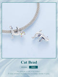 Hanging Cat Charm European style Bracelets, 925 Sterling Silver, Cat Jewelry, Cat Mom/Lover Gift, Cat Memorial Gift, Cat Keepsake