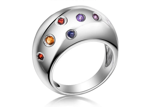 Multicolor Gemstone Ring - Citrine, Amethyst, Garnet Solid 925 Sterling silver ring for women Size 6 L 1/2 51.9mm