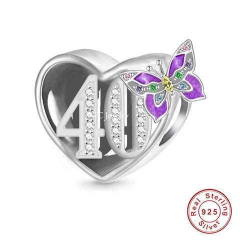 40th Birthday Celebration, 925 Sterling Silver 40th Birthday Dangle Charm Bead Landmark Birthday Fits all Charm Bracelets 40th heart charm