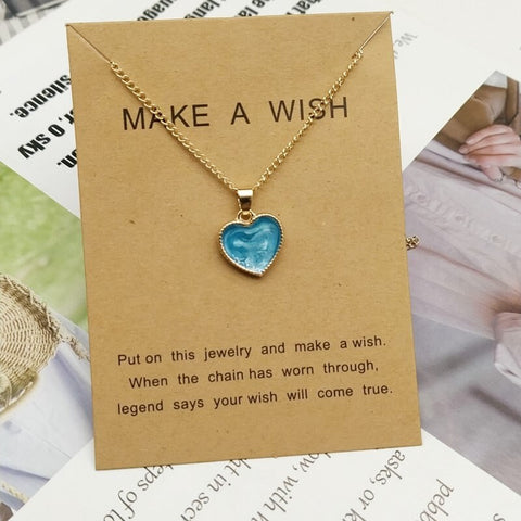 Make a Wish Friendship Necklace with Charm Romantic Sweet Cute Colorful Heart Shape Pendant