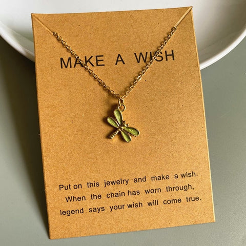 Make a Wish Friendship Necklace with Charm Green  Dragonfly Pendant