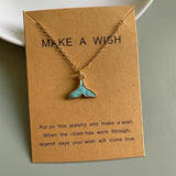 Make a Wish Friendship Necklace with Charm Blue Dolphin tale Pendant, Whale Tail