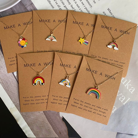 Make a Wish Friendship Necklace with Charm Rainbow Pendant, Rainbow necklace