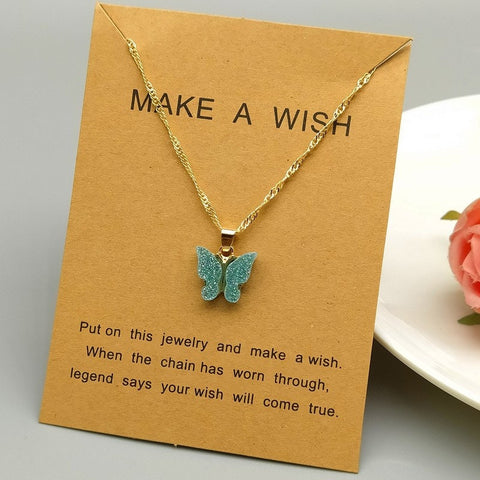 Make a Wish Friendship Necklace with Charm Romantic sparkling Blue Butterfly Pendant