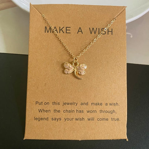 Make a Wish Friendship Necklace with Charm Peach Pink Dragonfly Pendant