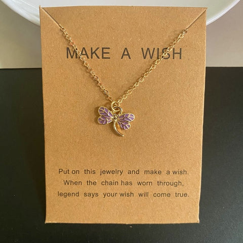 Make a Wish Friendship Necklace with Charm Purple Dragonfly Pendant