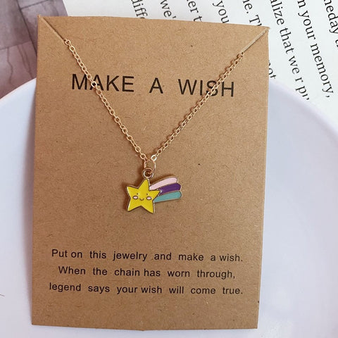 Make a Wish Friendship Necklace with Charm Rainbow Star Pendant, Rainbow star necklace