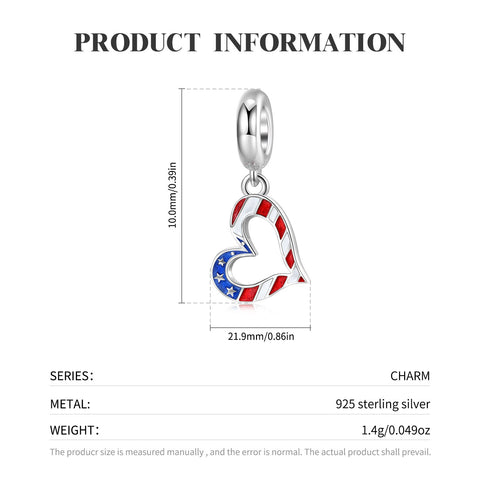 USA Flag heart Charm American Patriotic Charm, Patriotic Jewelry,4th of July,Memorial Day,Veterans Day,USA Gift, Love USA charm