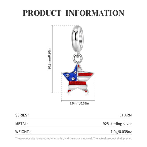 USA Flag Star Charm American Patriotic Charm, Patriotic Jewelry,4th of July,Memorial Day,Veterans Day,USA Gift, Love USA charm