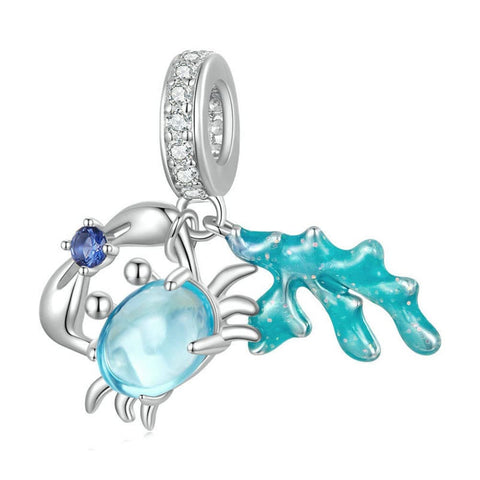 Crab Seaweed Charm European style Bracelets, 925 Sterling Silver, Ocean Sea Crab Jewelry, Dangle Charm Pendant Crab Ocean Gift