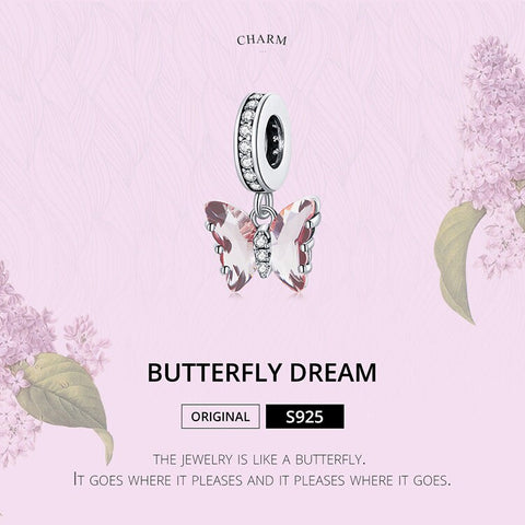 Pink Butterfly charm, European style Charm Sterling Silver Charm, Charm Bracelet Necklace Charm, 925 Butterfly Charm