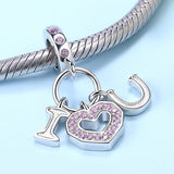 I Love You Pendant Charm European style Bracelets, 925 Sterling Silver, Love heart Pendant, Love Jewelry