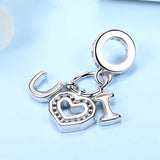 I Love You Pendant Charm European style Bracelets, 925 Sterling Silver, Love heart Pendant, Love Jewelry