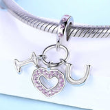 I Love You Pendant Charm European style Bracelets, 925 Sterling Silver, Love heart Pendant, Love Jewelry