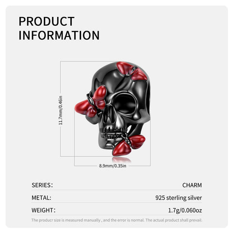 Black Skull charm Blood red Butterfly Charm Beads Silver Skull Charms 925 Silver Charm European style Bracelet Necklace Charm