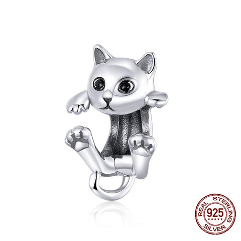 White Cat Charm European style Bracelets, 925 Sterling Silver, Cat Jewelry, Cat Mom/Lover Gift, Cat Memorial Gift, Cat Keepsake