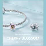 Cherry Blossom Spacer Beads Flower 925 Silver Charm European style Bracelet , Necklace Charm, 925 Charm, Gifts for her