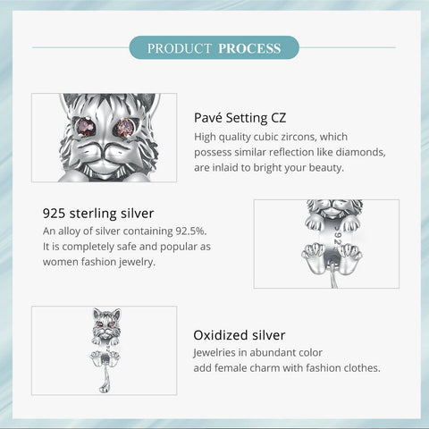 Lynx Cat Charm European style Bracelets, 925 Sterling Silver, Cat Jewelry, Cat Mom/Lover Gift, Cat Memorial Gift, Cat Keepsake