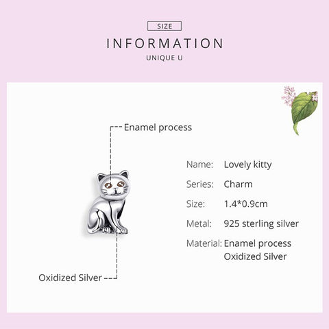 Cute Baby Cat Charm European style Bracelets, 925 Sterling Silver, Kitten Charm, Cat Mom/Lover Gift, Cat Memorial Gift, Cat Keepsake