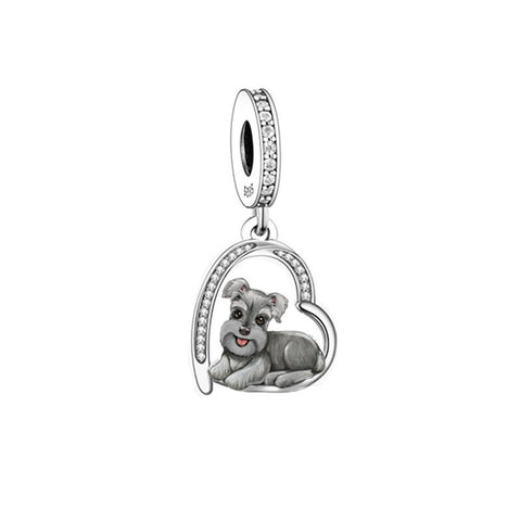 Schnauzer Dangle charm Dog Love you forever Charms 925 Silver Charm European style Bracelet Necklace  925 Charm Gifts for her Heart charm