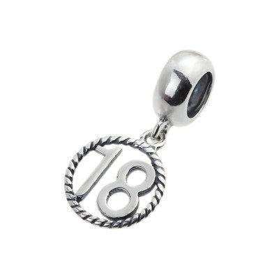 18th Birthday Celebration, 925 Sterling Silver  18th Birthday Dangle Charm Bead - Landmark Birthday - Fits all Charm Bracelets