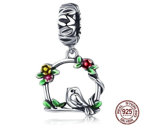 Herald Of Spring Bird Cage Pendant Charms 925 Silver Charm European style Bracelet , Necklace Charm, 925 Charm, Gifts for her