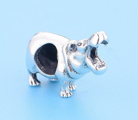 African Hippo Charm pendant  solid 925 sterling Silver Charm Bracelet Necklace Hippo Jewelry, Hippo Lover Gift, South Africa charm