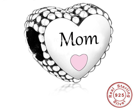 Mom Charm European style, 925 Sterling Silver, Mom Son Jewelry, Mom Son Gift, Mom daughter Keepsake, Mom Bracelet Charm