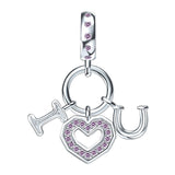 I Love You Pendant Charm European style Bracelets, 925 Sterling Silver, Love heart Pendant, Love Jewelry