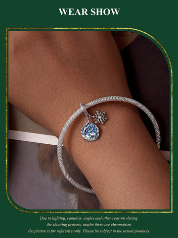 Snowflake charm Glow in the Dark Charm European style Bracelet, 925 Sterling Silver,  snowflake Keepsake, Christmas Charm