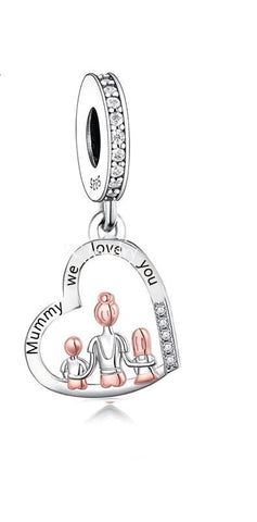 Mummy We Love You Heart Charm I Love You to the Moon and Back 925 Silver Charm European style Bracelet, Necklace charm