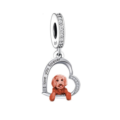 Cockapoo charm Spaniel charm Labradoodle charm  Puppy Love, 925 Sterling Silver 'I Love You Forever'Dangle Charm