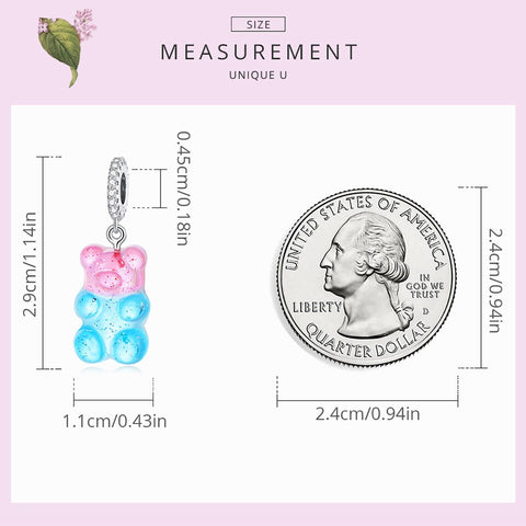 Gummy bear charm, Bear Charm Pink Blue Cute Bead Resin  European style Charm Sterling Silver Charm, Charm For Bracelet