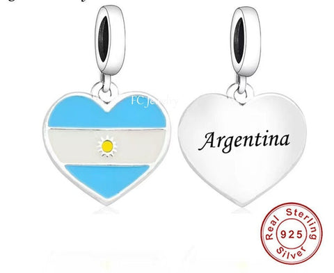 Argentina Charm , Argentina flag charm, 925 Sterling Silver, Argentina Jewelry