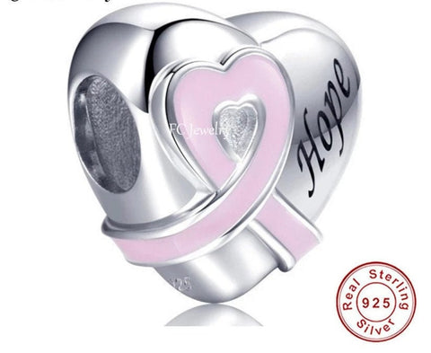 Hope Pink Ribbon Breast Cancer Charm, Cancer Charm - Fits all Charm Bracelets Breast cancer hope Jewelry, Hope Bead