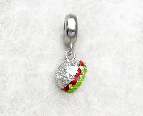 Hamburger Charm Sprinkle Enamel Charm 925 Sterling Silver Charm Bead Fit For Bracelets And Necklaces Burger charm