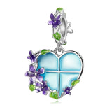 Pansy Charm Purple Flower Pendant Charm Gift Flower Charm, Pansy Charm, Heart Charm